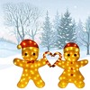 Delightful Light Up Gingerbread Man Couple with Heart-Shaped Candy Cane - 3 of 4