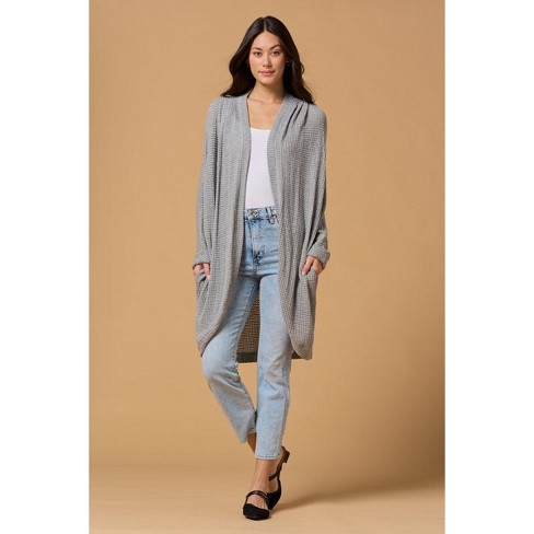 West K Women's Karla Long Oversized Waffle Knit Cardigan With Pockets -  Medium - Heather Grey : Target