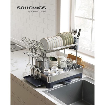 SONGMICS 2-Tier Stainless Steel Dish Drying Rack with Utensil Cup