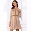 INSPIRE CHIC Women's Houndstooth Plaid Contrast Color Crew Neck Button Front Elegant A-Line Dress - 3 of 4