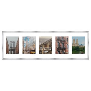 PosterPalooza | Stainless Steel Silver Wood Finish Collage Frame - White Mat, 20 Frame Sizes, UV Acrylic - 1 of 4