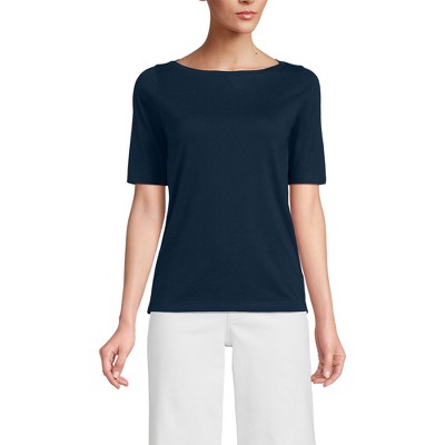 Lands' End Women's Elbow Sleeve Supima Boatneck Top