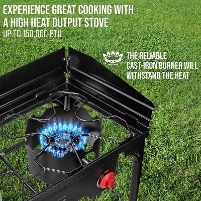 Hike Crew Black Cast Iron Double Burner Gas Camping Stove