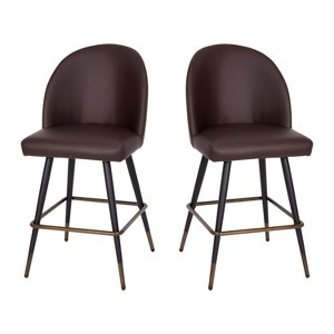 Emma and Oliver Modern Upholstered Dining Stools with Contoured Backs & Powder Coated Steel Legs with Floor Glides - Set of 2 - 1 of 4