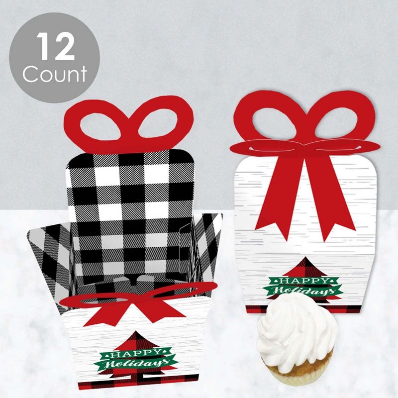 Big Dot of Happiness Holiday Plaid Trees - Square Favor Gift Boxes - Buffalo Plaid Christmas Party Bow Boxes - Set of 12, 3 of 9