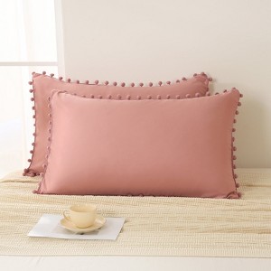 Pom-Pom Fringe Pillowcases & Body Pillow Cover – Soft Decorative Bedding Shams with Deep Pocket, Queen/King/Body Options - 1 of 4