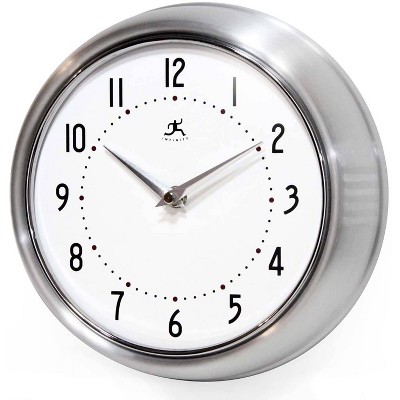 9.5" Retro Metal Wall Clock Silver - Infinity Instruments