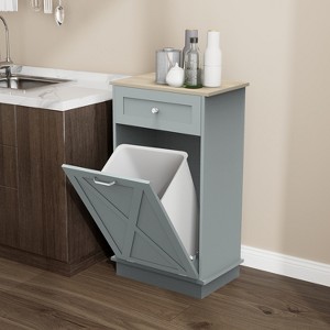 ELECWISH Tilt Out Trash Cabinet, Laundry Hamper Cabinet with Drawers, Free Standing Kitchen Hidden Garbage Can Bin, Storage Cabinet for Kitchen - 1 of 4