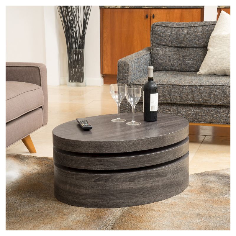 Carson Small Oval Rotatable Coffee Table Black Oak - Christopher Knight Home, 5 of 7