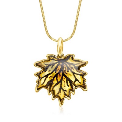 Ross-Simons Amber Leaf Pendant Necklace in 18kt Gold Over Sterling Size 18