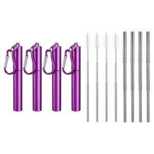 Unique Bargains 304 Stainless Steel Portable Durable Drinking Straw with Flat Case and Cleaning Brush 4 Pcs - 1 of 4