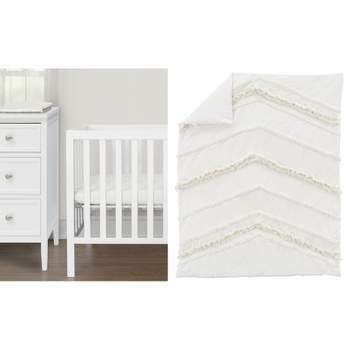 Sweet Jojo Designs Gender Neutral Unisex Baby Mini Crib Bedding Set - Boho Fringe Ivory 3pc