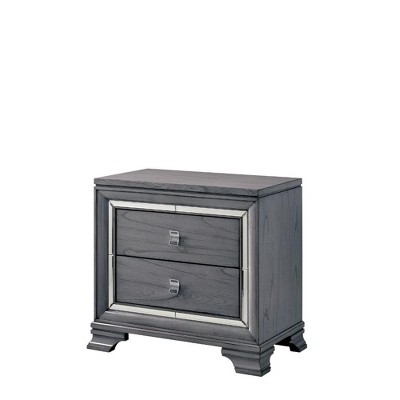 Royal Hampton Trim Accented Two Drawer Solid Wood Nightstand with Bracket Feet, Light Gray