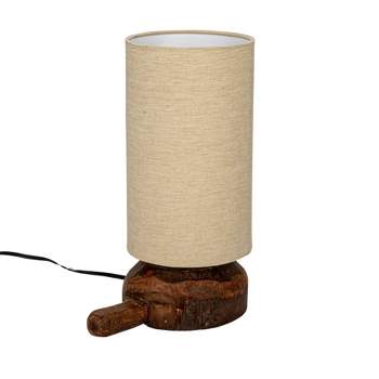 Storied Home Reclaimed Wood Table Lamp with Printed Cotton Chambray Shade Swivel Neck and Inline Switch Natural