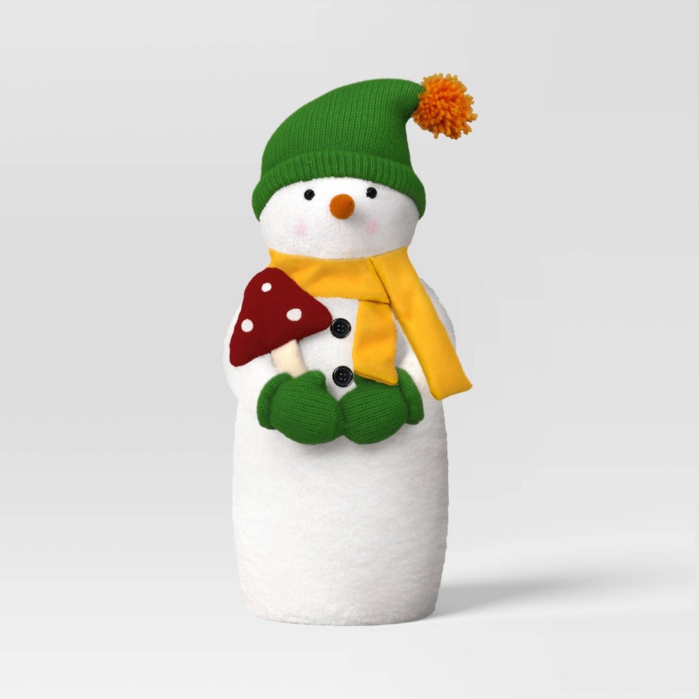 Fabric Christmas Snowman Figurine Holding Mushroom - Wondershop™