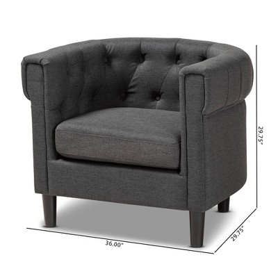 Gray Tufted Barrel Chair with Wood Frame
