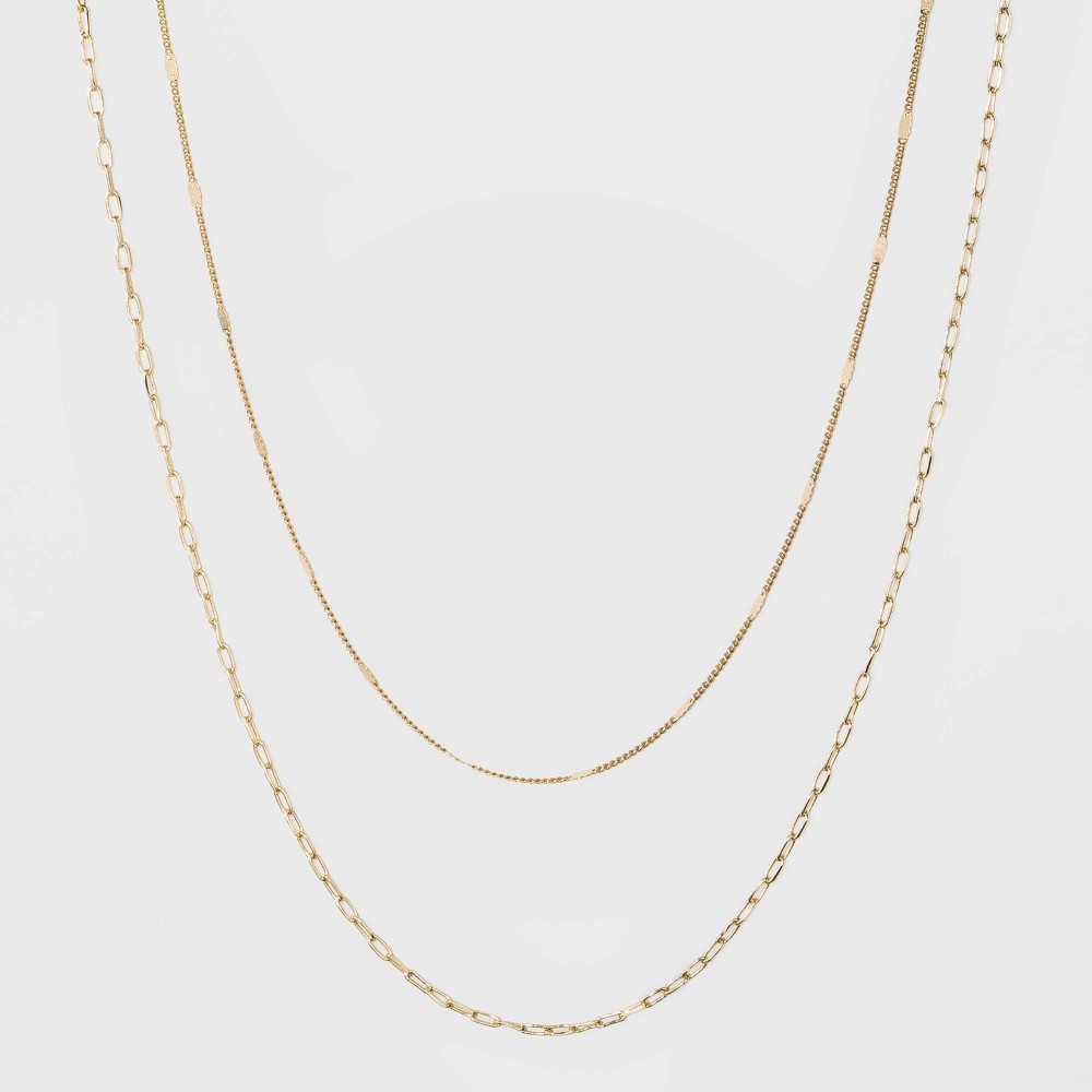 Flat Beaded and Link Chain Duo Necklace - A New Day Gold