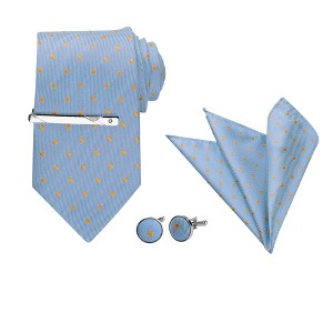 Allegra K Men's Polka Dots Business Wedding Pocket Square Clip Cufflinks Necktie Sets - 1 of 4