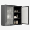 LunaLulinlk Retro Style Wall Mounted Cabinet Table-Top Storage Cabinet with Hazy Glass Doors and 2 Adjustable Shelves, Waffle-Grids Glass - 3 of 4