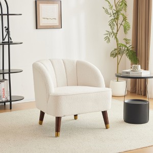 Velvet Upholstered Barrel Accent Chair with Curved Tufted Back, Square Arms and Rubberwood Legs - 1 of 4