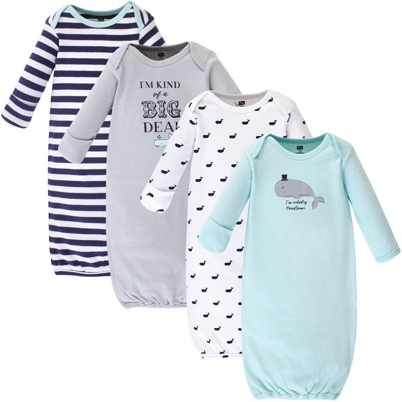 Hudson Baby Infant Boy Cotton Long-Sleeve Gowns 4pk, Handsome Whale, 1 of 7