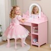 Kids Vanity Desk with Mirror and Lights, Princess Makeup Vanity Table with Stool, Drawer, Open Storage Shelves & Cubbies - 3 of 4
