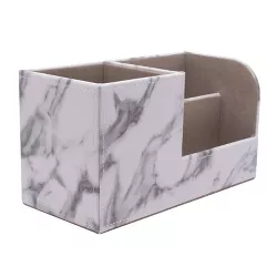 Zodaca Marble Desk Organizer, Pen Holder for Office Supplies Stationery, Faux Leather