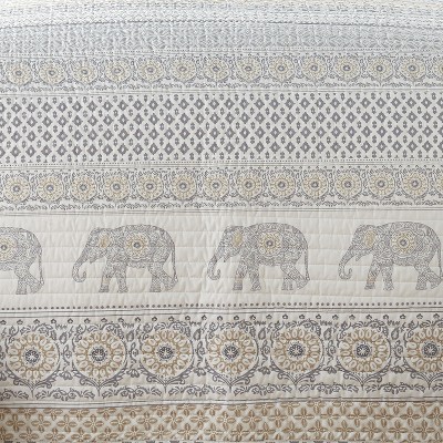 Nacala Twin Gray and Taupe Cotton Quilt Set