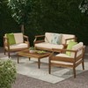 KWPZQEB Outdoor 4-seat Chat Set, Mid-Century Modern Acacia Wood Loveseat & Coffee Table & Club Chair with Cushion for Garden, Porch, Living Room - 2 of 4