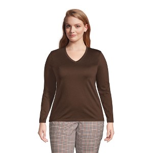 Lands' End Women's Relaxed Supima Cotton Long Sleeve V-Neck T-Shirt - 1 of 4