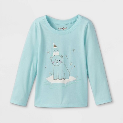 Toddler Girls' Polar Bear Long Sleeve Graphic T-Shirt - Cat & Jack™ Light Blue 18M