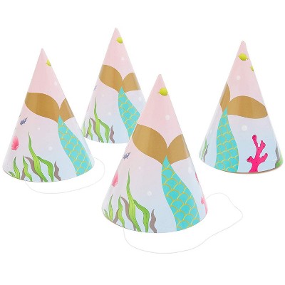 Blue Panda 24 Pack Mermaid Theme Design Party Paper Cone Hats for Kid Birthday Party