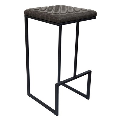 Gray Leather Adjustable Barstool with Metal Frame