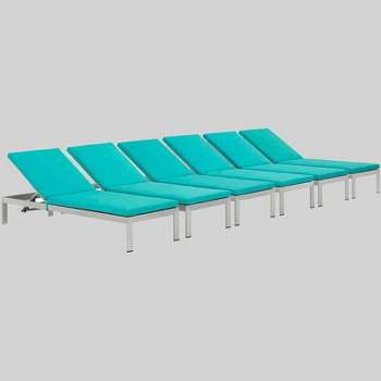 Shore 6pk Aluminum Patio Chaise Lounge with Cushions - Turquoise - Modway