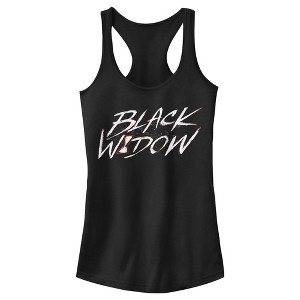 Juniors Womens Marvel Black Widow Chalk Logo Racerback Tank Top - 1 of 4