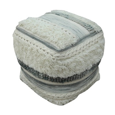 Cacey Boho Wool Pouf Ivory - Christopher Knight Home