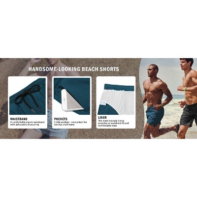 COOFANDY Men's Swim Trunks Quick Dry Board Shorts Swimsuit Swimwear Bathing Suit Blue Leaf L — фото 5