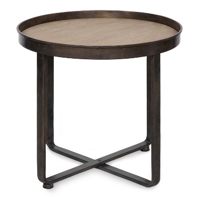 Zabel 24" Round Natural Wood and Metal End Table