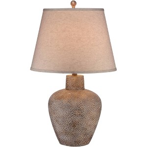 360 Lighting Bentley Rustic Farmhouse Table Lamp 29" Tall Brown Leaf Textured Hammered Pot Off White Empire Shade for Bedroom Living Room House Home - 1 of 4