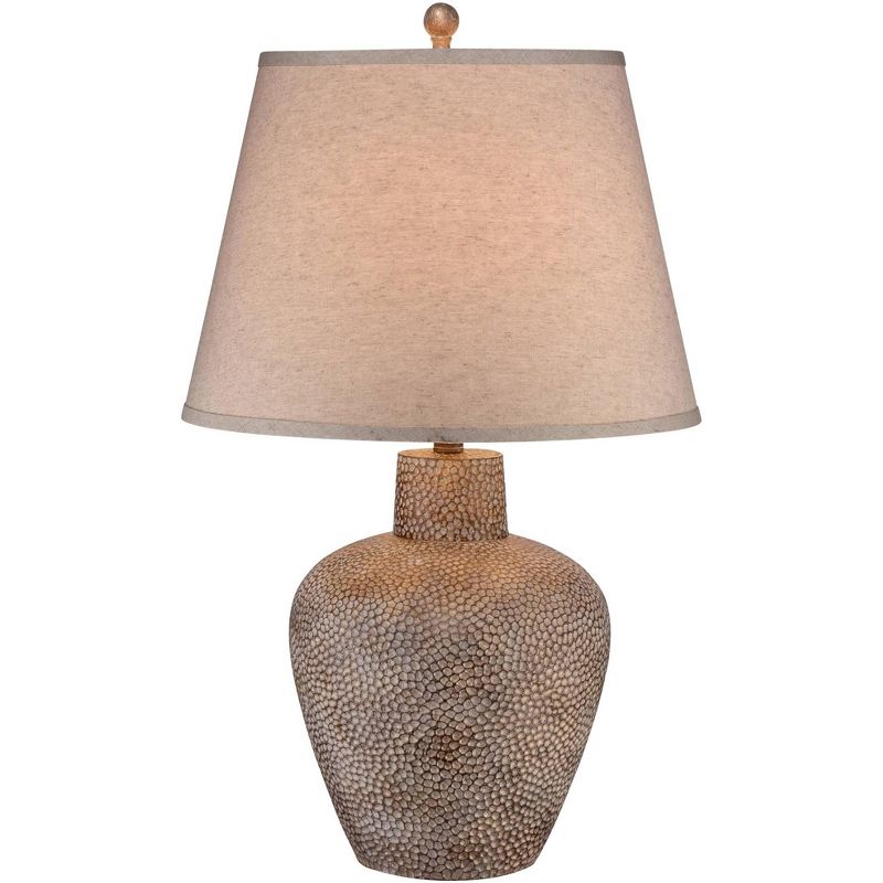 360 Lighting Bentley Rustic Farmhouse Table Lamp 29" Tall Brown Leaf Textured Hammered Pot Off White Empire Shade for Bedroom Living Room House Home