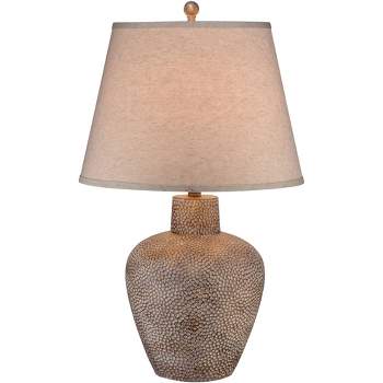 360 Lighting Bentley Rustic Farmhouse Table Lamp 29" Tall Brown Leaf Textured Hammered Pot Off White Empire Shade for Bedroom Living Room House Home