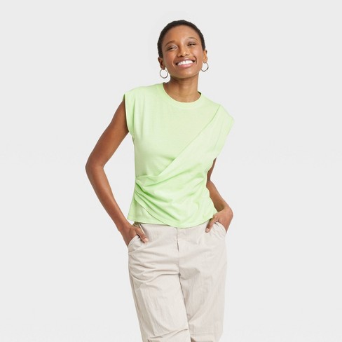 Women's Slim Fit Drape Wrap T-shirt - A New Day™ Lime Xl : Target