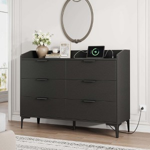 Garvee 6 Dresser for Bedroom, Freestanding 47.2¡± Wide Drawer Dresser with Power Outlets, Wooden Closet Storage Chest for Living Room - 1 of 4