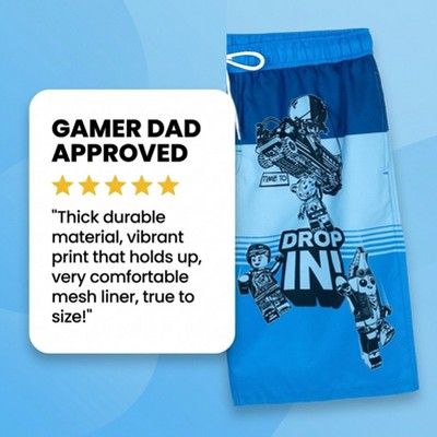 LEGO Fortnite Men's Printed Drawstring Elastic Waist Bathing Suit Peely Blue Small — фото 7