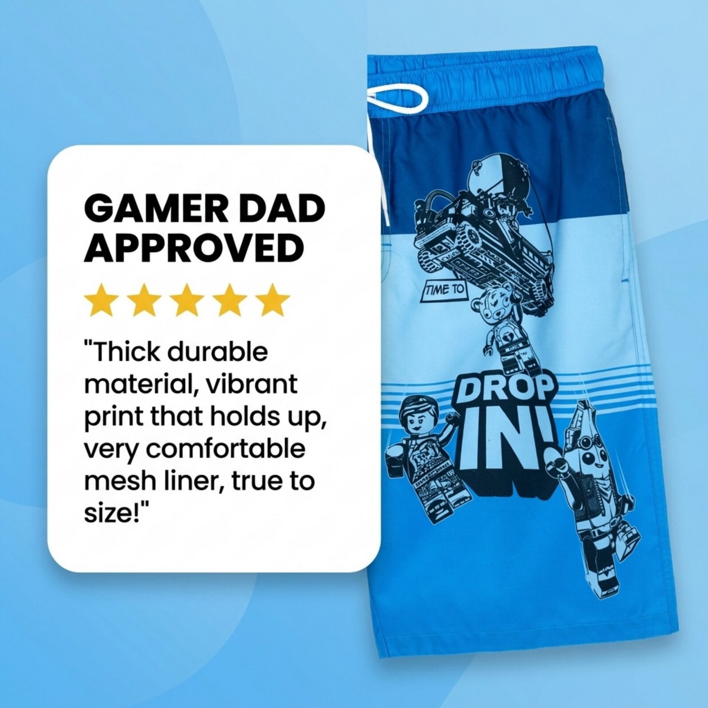 LEGO Fortnite Men's Printed Drawstring Elastic Waist Bathing Suit Peely Blue Small, цвет: Синий — фото 7