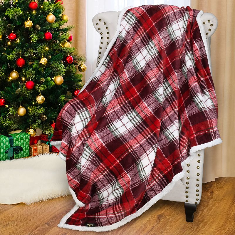 Catalonia Plaid Fleece Throw Blanket, Super Soft Warm Snuggle Christmas Holiday Throws for Couch Cabin Decro, Checkered, 50x60 inches, 1 of 7