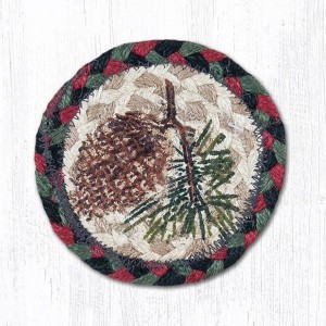 Earth Rugs Pinecone Printed Coaster – 5"x5" Braided Jute Rustic Woodland Design for Cabin and Lodge Decor - 1 of 3