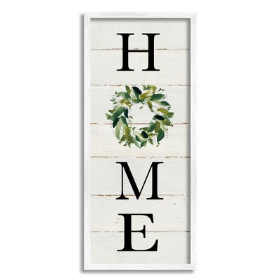 Stupell Industries Home Vertical Phrase Green Leaf Wreath Family Typography Framed Giclee Art