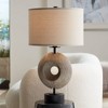 Possini Euro Design Modern Ring 30" Tall Large Coastal End Table Lamp USB Port Brown Faux Wood Finish Single White Shade Living Room Charging Bedroom - 2 of 4