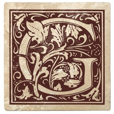 Christmas by Krebs Set of 4 Ivory and Brown "G" Square Monogram Coasters 4"